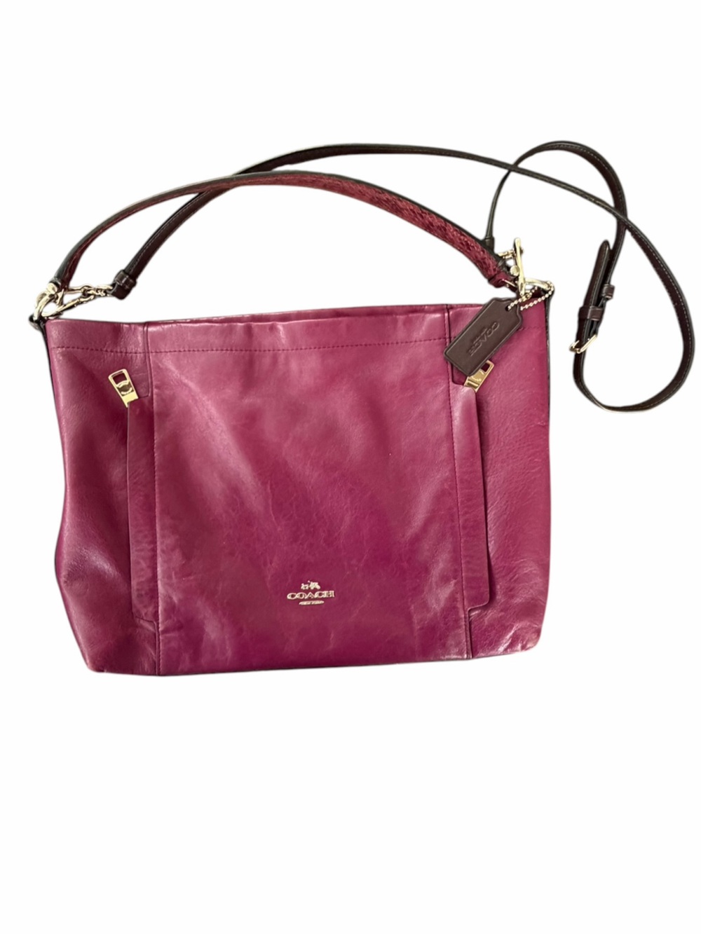 Coach Scout Hobo Bag Plum Calf Leather Crossbody Strap Hangtag